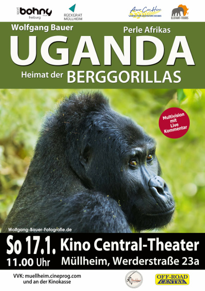 Filmplakat PERLE AFRIKAS UGANDA Heimat der BERGGORILLAS Live-Reportage von Wolfgang Bauer